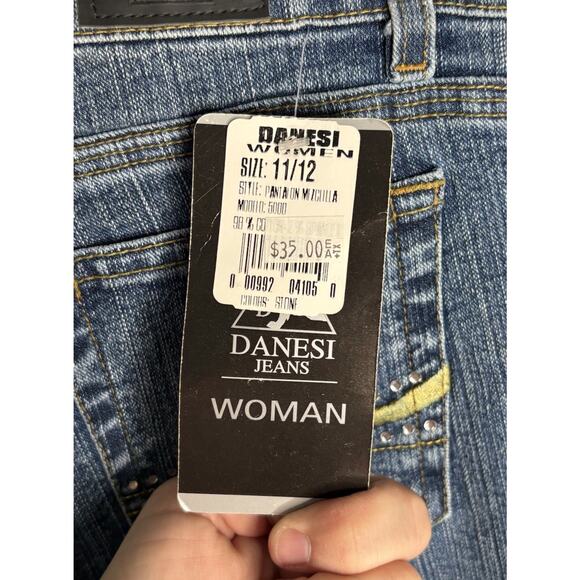 Danesi Flare Jeans Dark Wash Rhinestone Size 11/12 Mid Rise Bedazzled - Picture 8 of 11